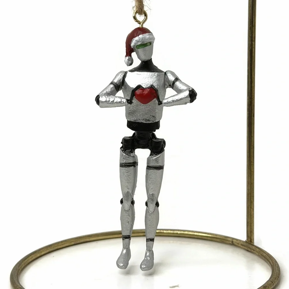 Bella Haus Silver Robot Red Heart Santa Hat Ornament